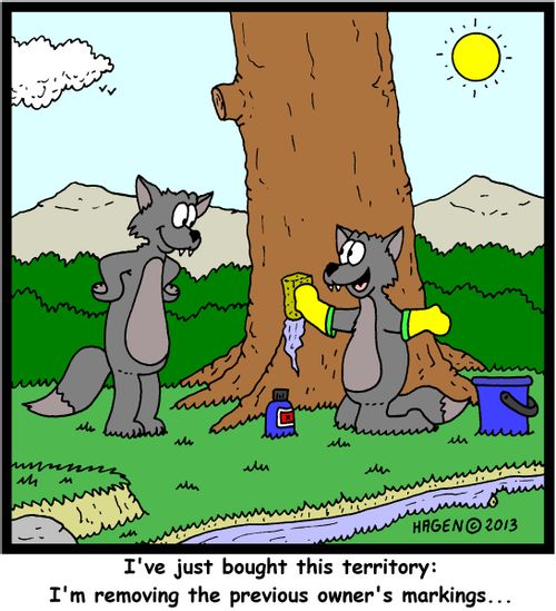'I've just bought this territory: I'm removing the previous owner's markings...'