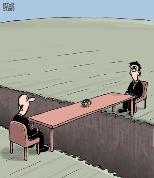 Negotiating over a gulf.