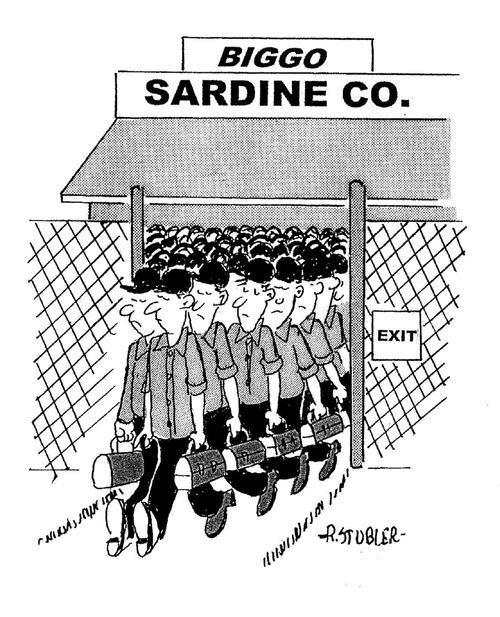 Workers coming out of a Sardine Company.
