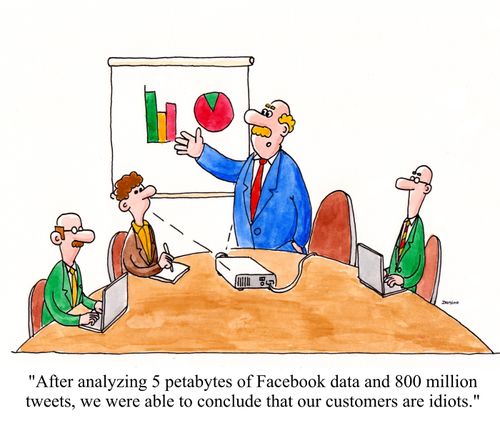 'After analyzing 5 petabytes of Facebook data and 800 million tweets we were able to conclude that our customers are idiots.'