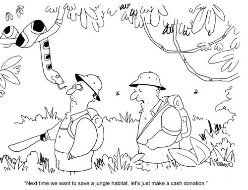 'Next time we want to save a jungle habitat, let's just make a cash donation.'