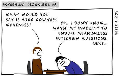 'Oh, I don't know....maybe my inability to endure meaningless interview questions. Next...'