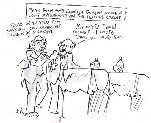 Mark Twain and Charles Dickens make a joint appearance on the lecture circuit