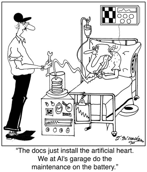 The docs just install the artificial heart. We at Al's garage do the maintenance on the battery.