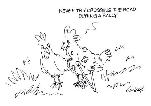 'Never try crossing the road during a rally.'