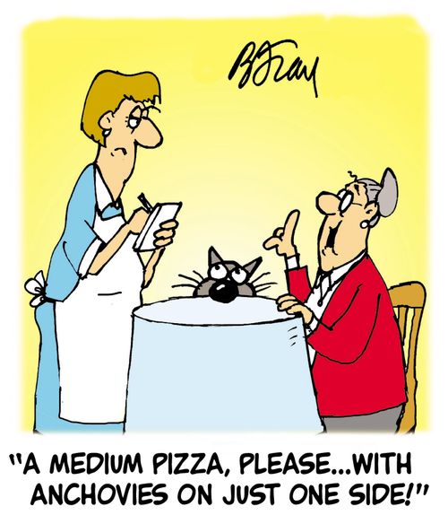 'A medium pizza, please...with anchovies on just one side!'