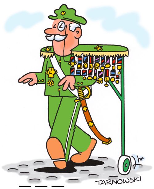 Army general with a support for his medals.