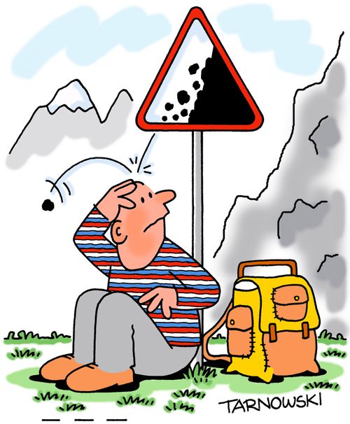 Rock falling from a road sign.