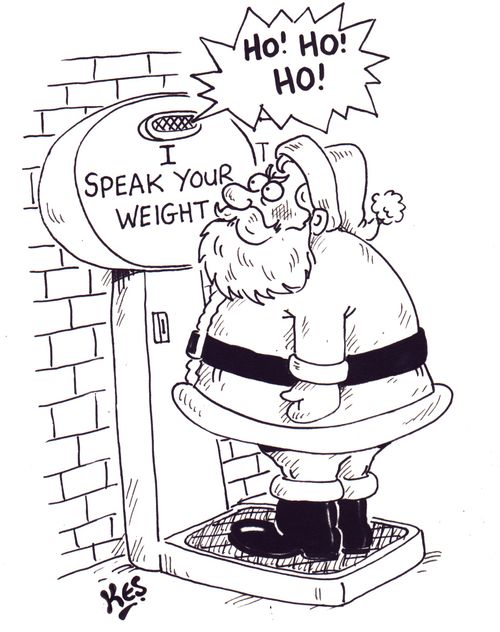 Santa on 'I speak your weight' machine. Machine says 'Ho,ho,ho.'