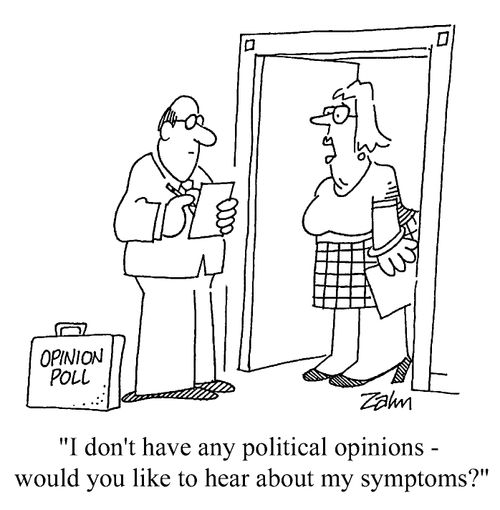 'I don't have any political opinions - would you like to hear about my symptoms'