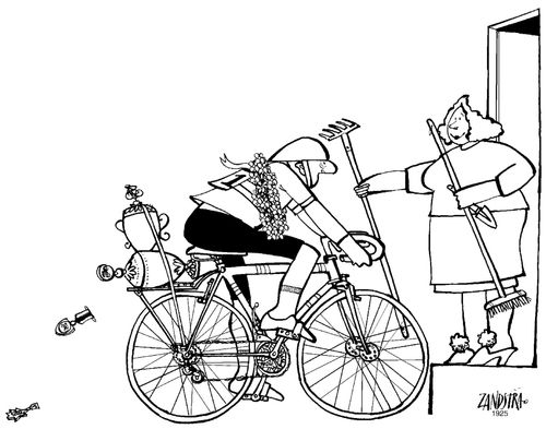 Professional cyclist comes home to do chores.