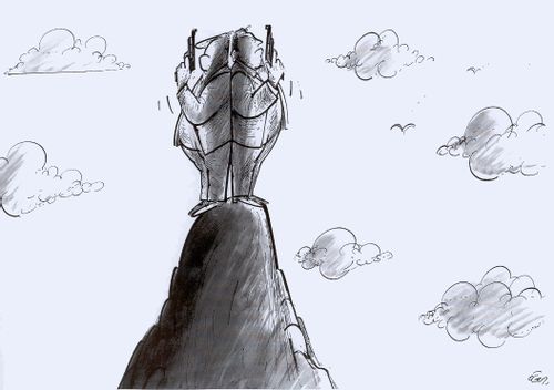 Two Men Having Showdown On Small Hill-Top
