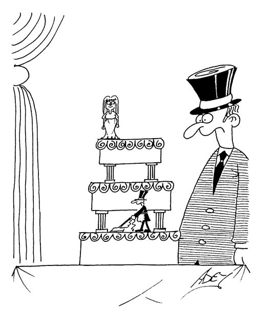 Wedding Cake with groom hoovering