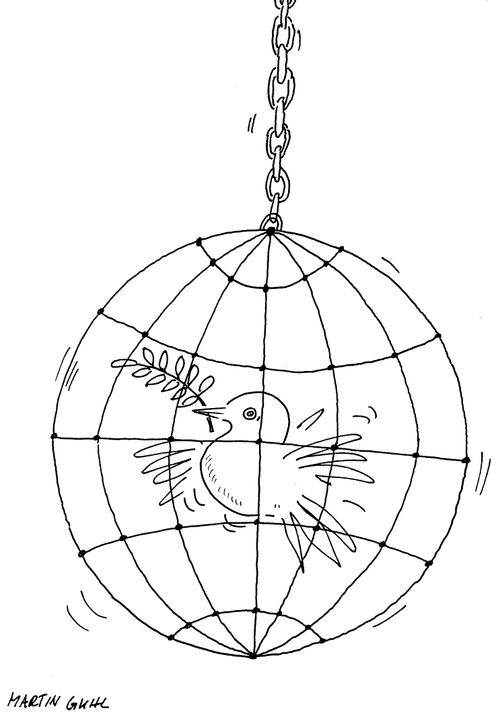The bird of peace is caged