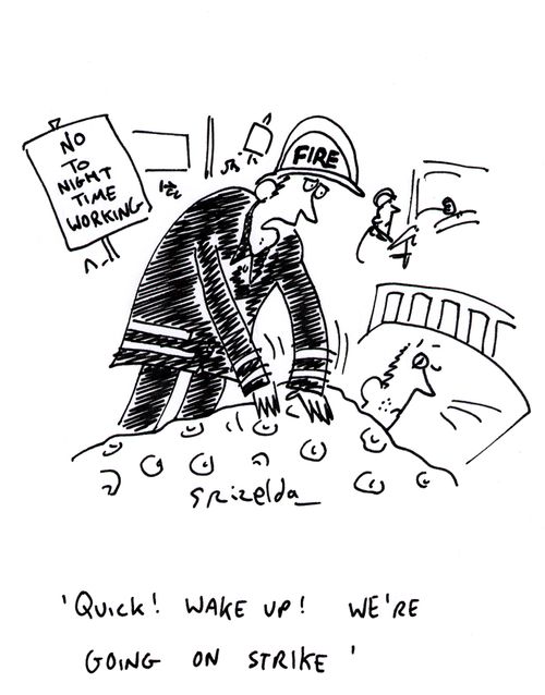"Quick! Wake up! We're going on strike!"