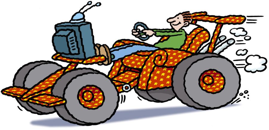 Racing fan's armchair transformed into Grand Prix car