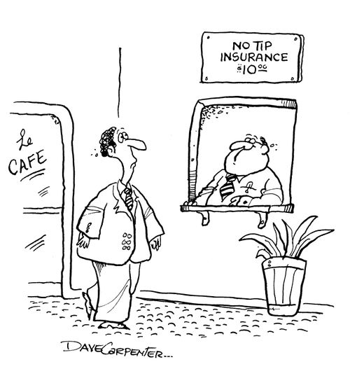 Le Cafe - 'No tip insurance, $10'.