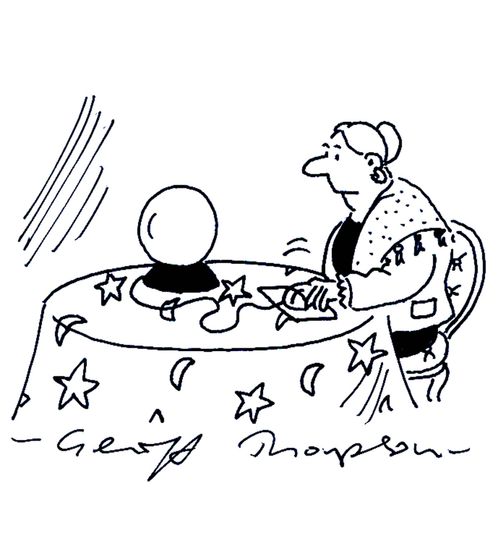 Psychic operating her crystal ball with a mouse.