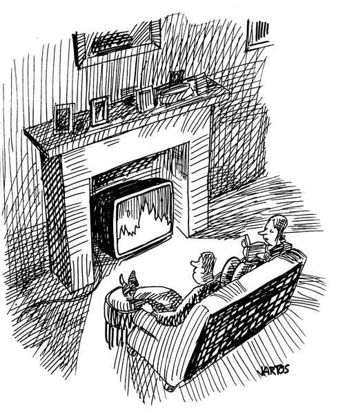 Sitting around the warm glow of the TV.