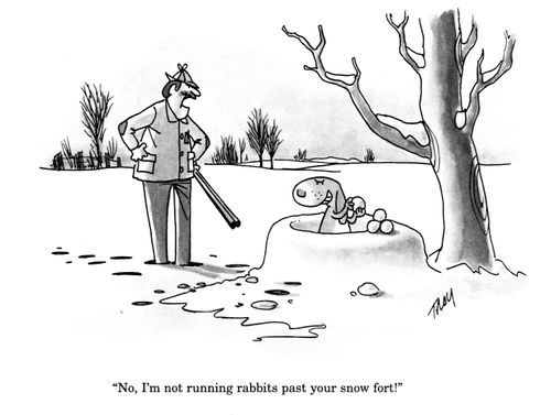 'No, I'm not running rabbits past your snow fort!'