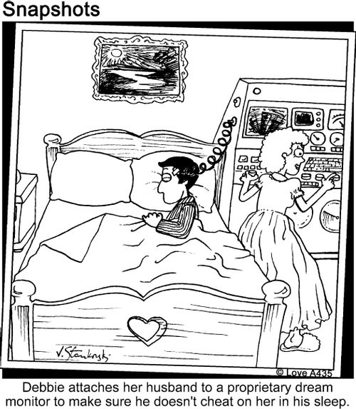 Debbie attaches her husband to a proprietary dream monitor to make sure he doesn't cheat on her in his sleep.
