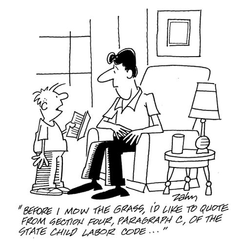 'Before I mow the grass, I'd like to quote from section four, paragraph c, of the state child labor code...'