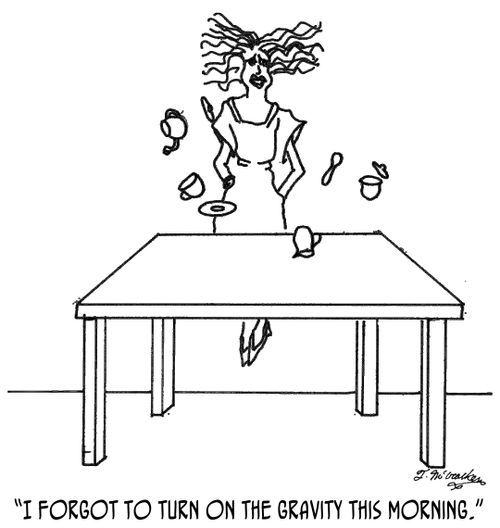 'I forgot to turn on the gravity this morning.'