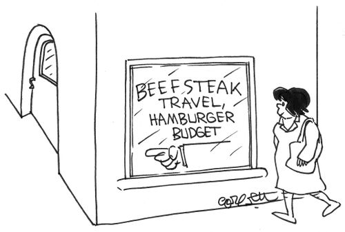 Beefsteak travel, hamburger budget.