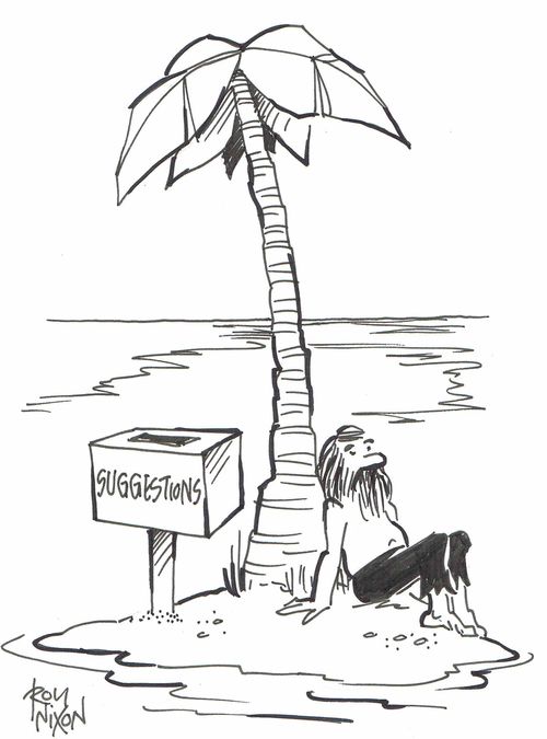 Suggestions box on castaway island