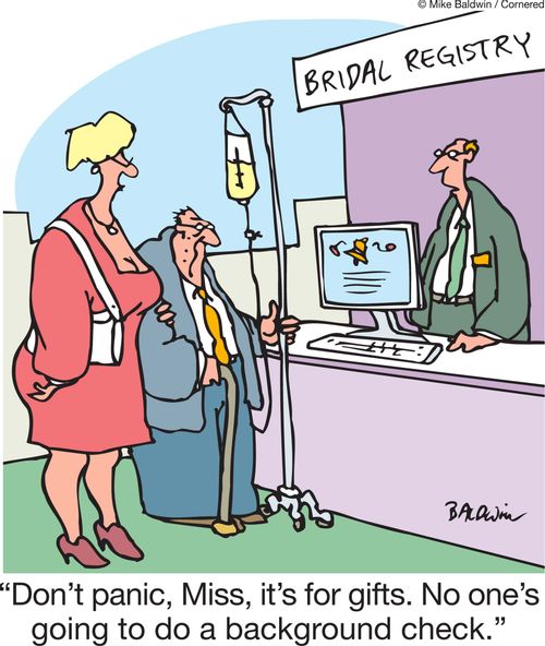 'Don't panic, Miss, it's for gifts. No one's going to do a background check.'