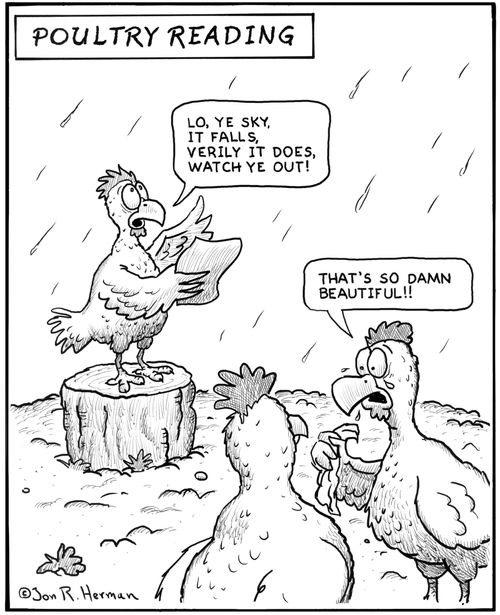 Poultry Reading: 'Lo, Ye Sky, It Falls! Verily it does, watch ye out!'