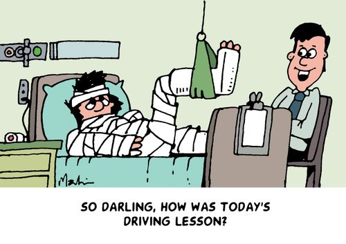 So darling, how was today's driving lesson?
