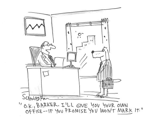 'Ok, Barker. I'll give you your own office - if you promise you won't mark it.'