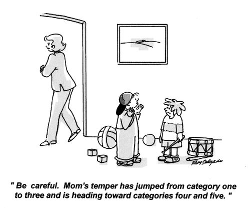 'Be careful. Mom's temper has jumped from category one to three and it's heading toward categories four and five.'