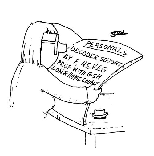 Personals: Decoder sought by F,NS,VEG,PROF with GSH