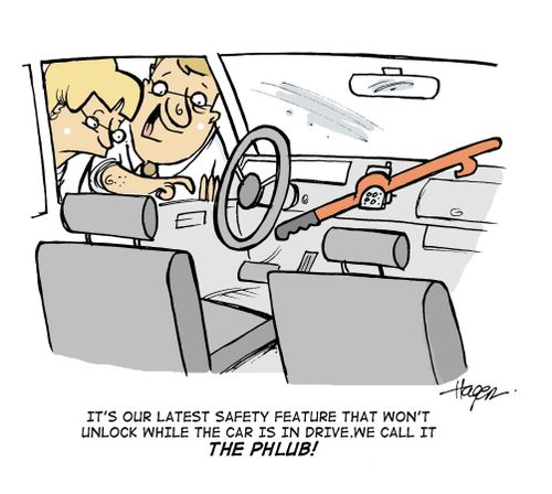 It's our latest safety feature that won't unlock while the car is in drive. We call it the PHLUB!