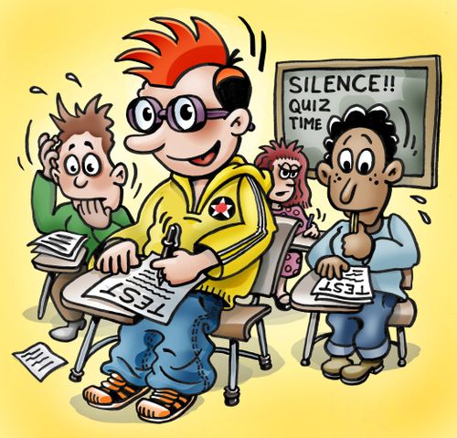 Class teenagers taking a difficult test.