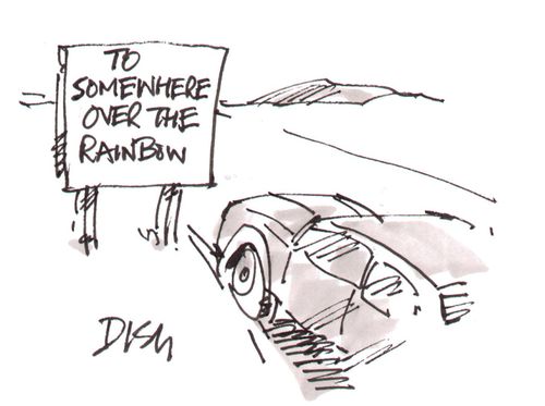 Road sign 'To somewhere over the rainbow.'