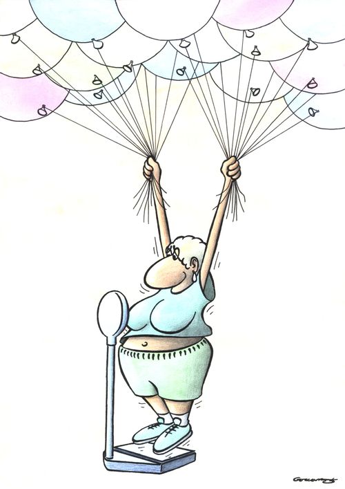 Fat woman weighing herself.