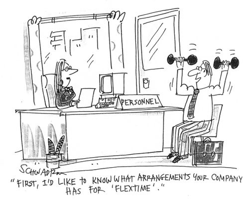 "First, I'd like to know what arrangements your company has for flexitime!"
