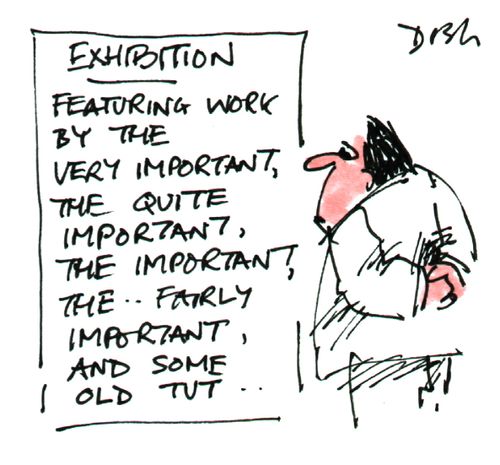 Poster adverting an exhibition from 'the very important' to 'some old tut..'