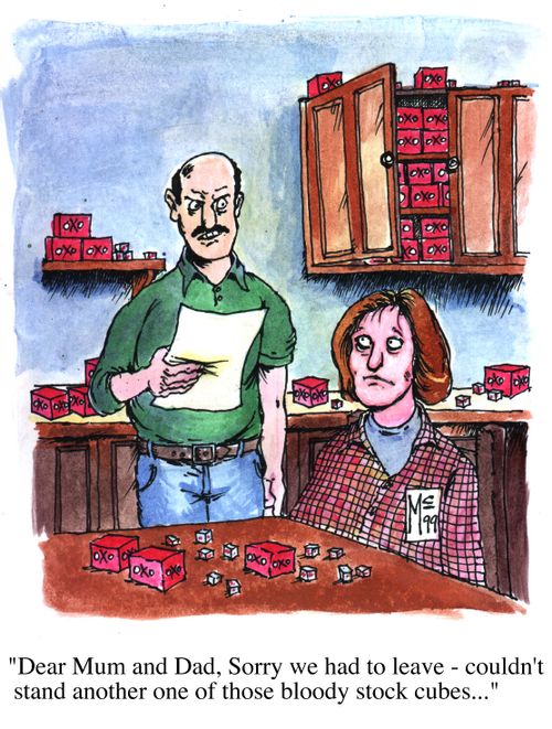 'Dear Mum and Dad, sorry we had to leave, couldn't stand another one of those bloodly stock cubes'