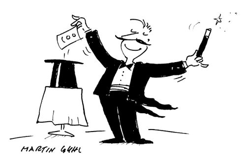 Magician pulling money out of a hat