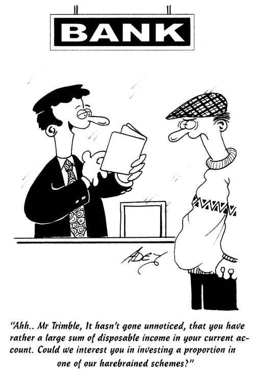 '...could we interest you in investing a proportion in one of our harebrained schemes?'