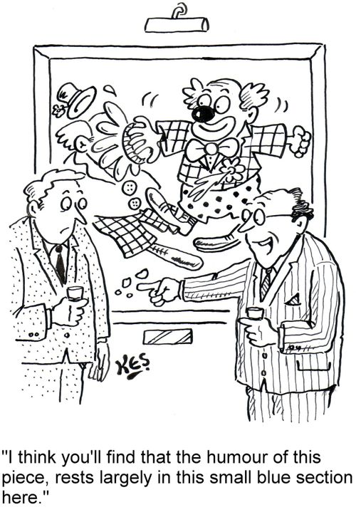 'I think you'll find that the humour of this piece, rests largely in this small blue section here.'