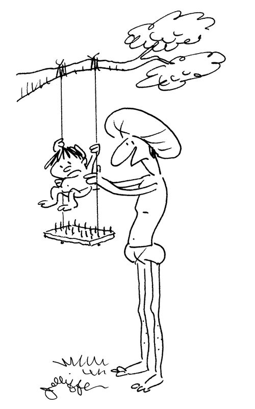 Indian child on a swing set with nails.