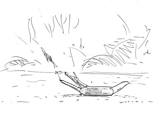 Penknife catching baby penknife.