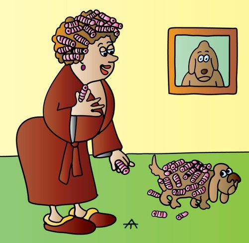 Woman Curls Her Dog.