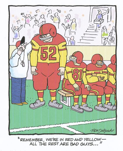 'Remember, we're in red and yellow - all the rest are bad guys...'