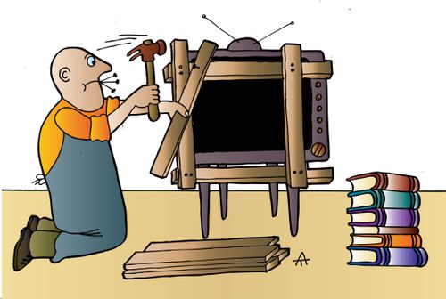 Man Covers Up Television in Favour of Books.